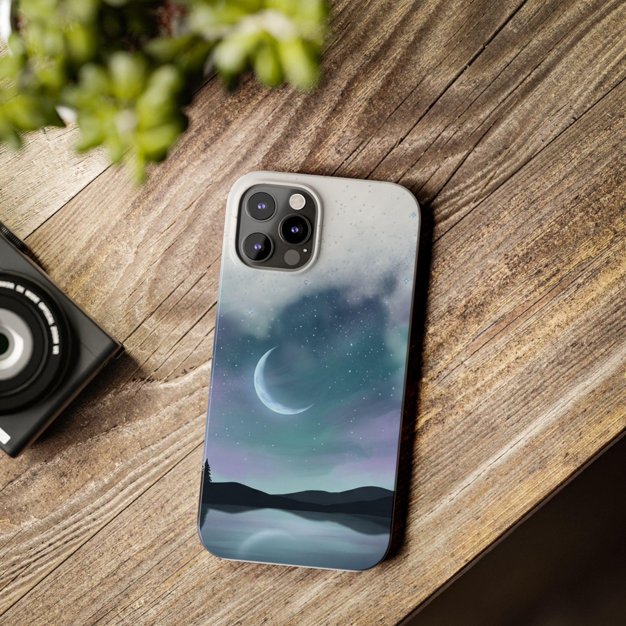 Phone Case – Night Sky Moon & Lake Artwork