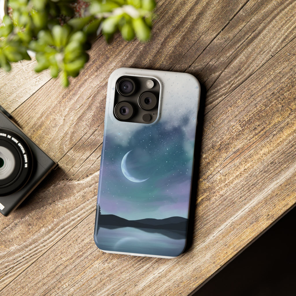 Phone Case – Night Sky Moon & Lake Artwork