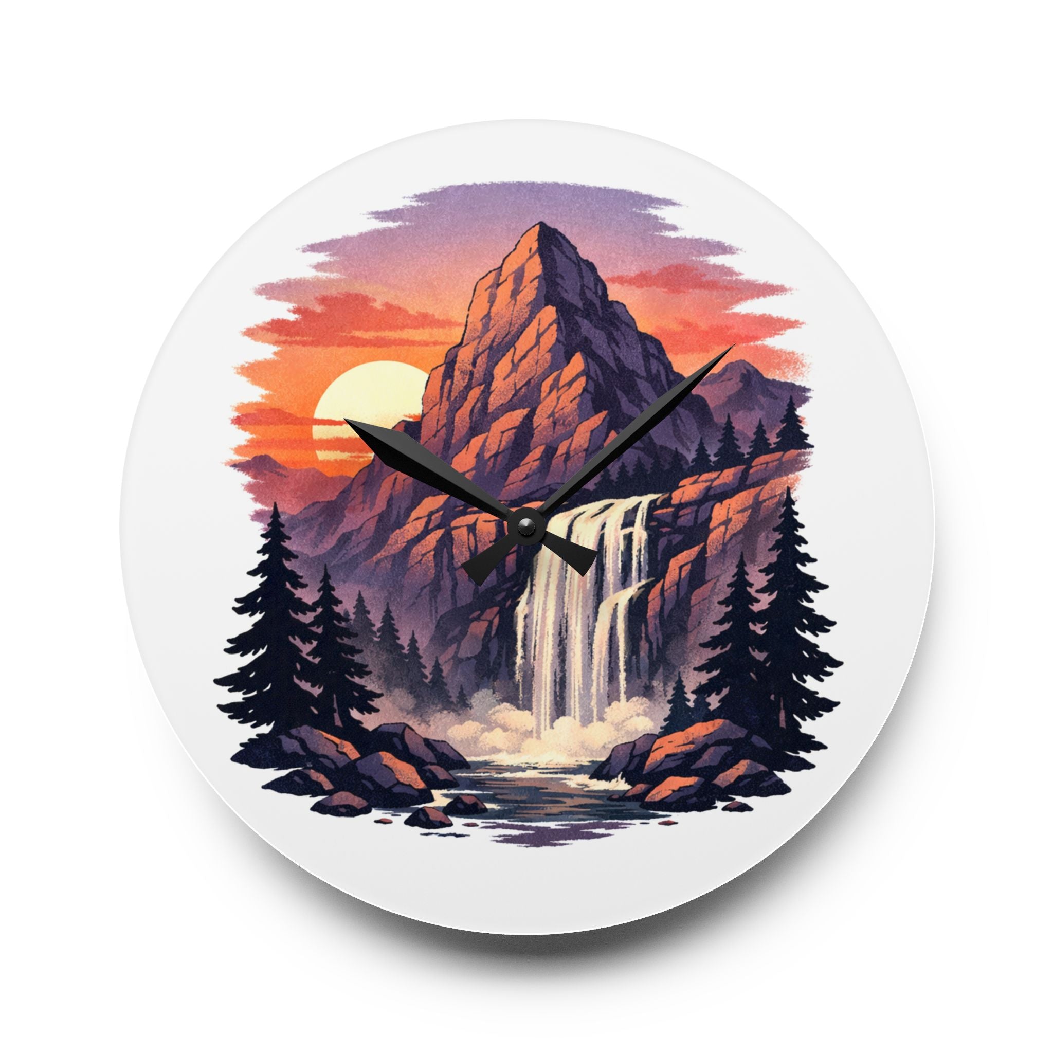 Mountain Waterfall Acrylic Wall Clock