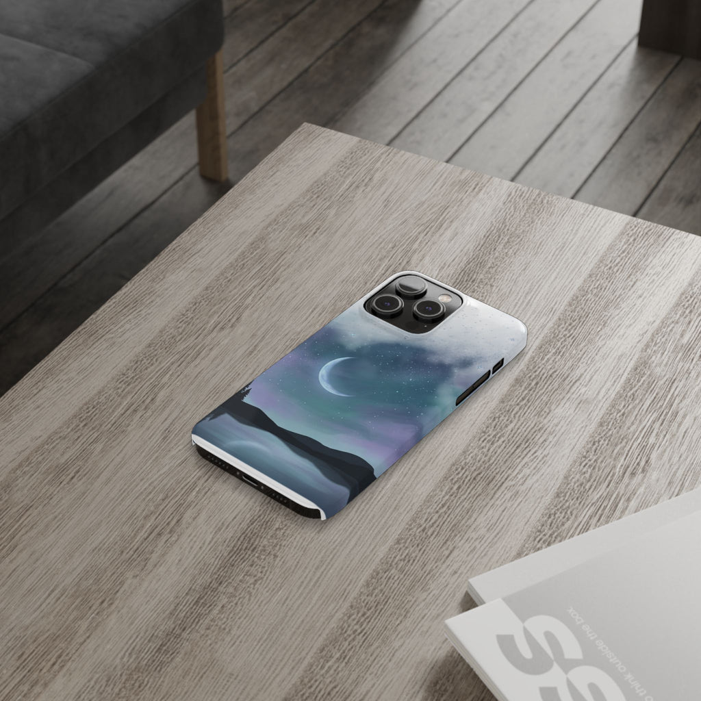 Phone Case – Night Sky Moon & Lake Artwork