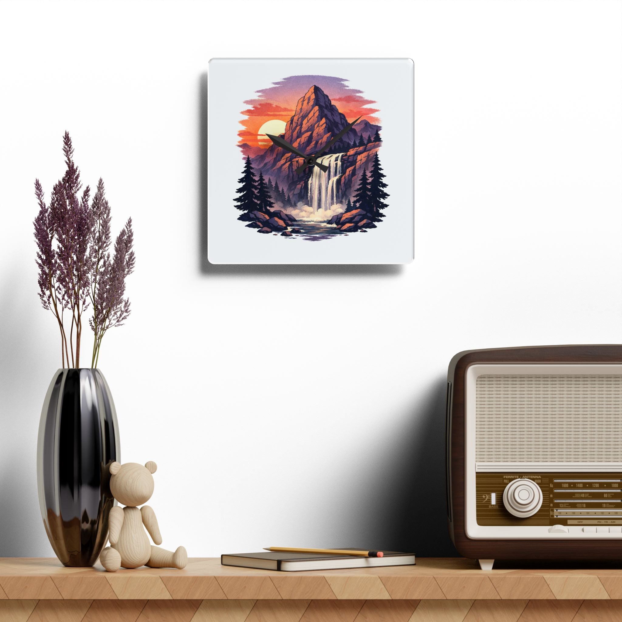Mountain Waterfall Acrylic Wall Clock
