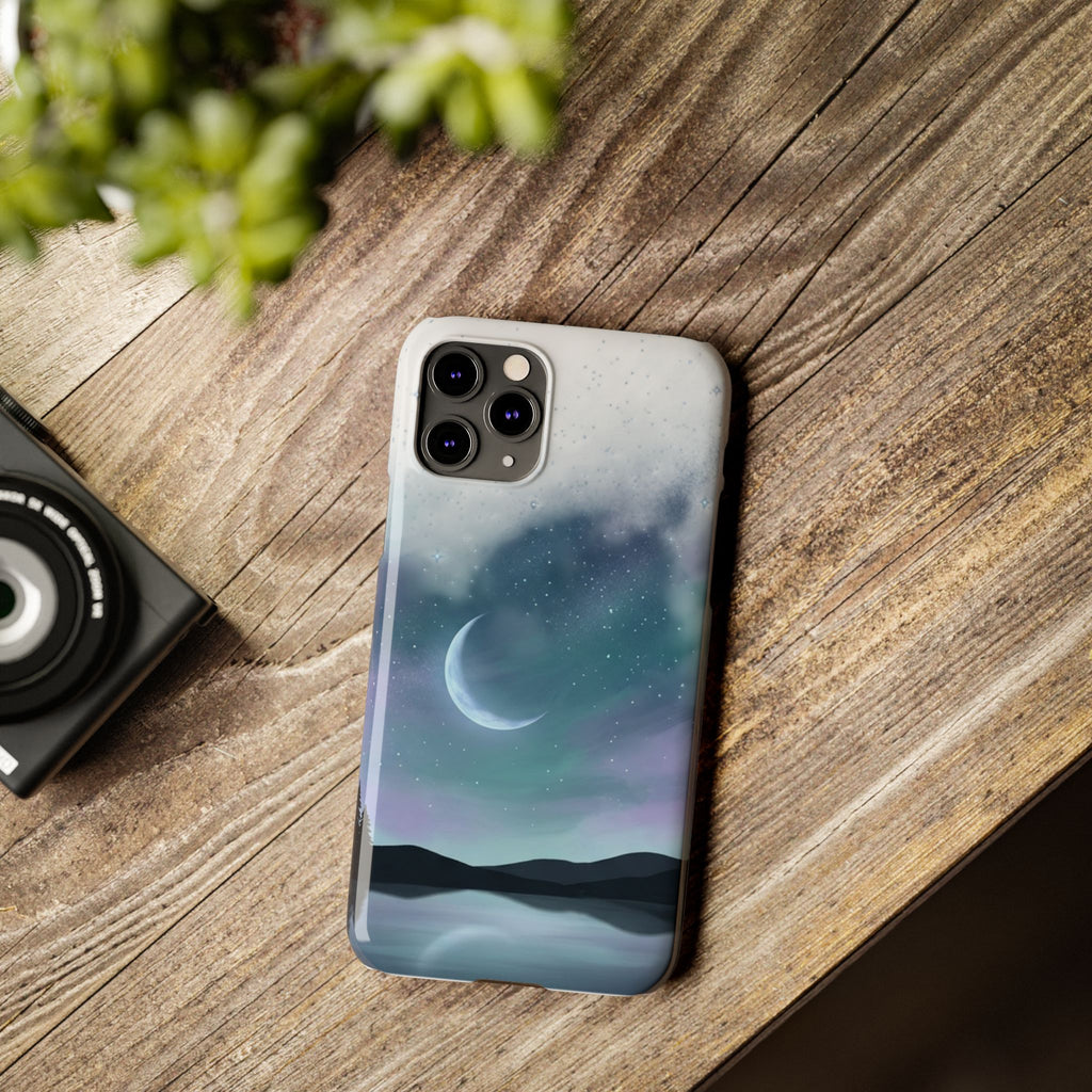 Phone Case – Night Sky Moon & Lake Artwork