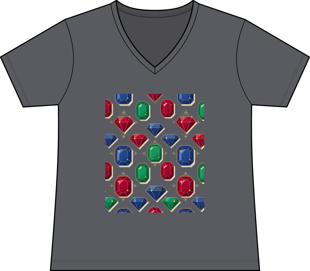 Gemstone Pattern Women’s V‑Neck Tee