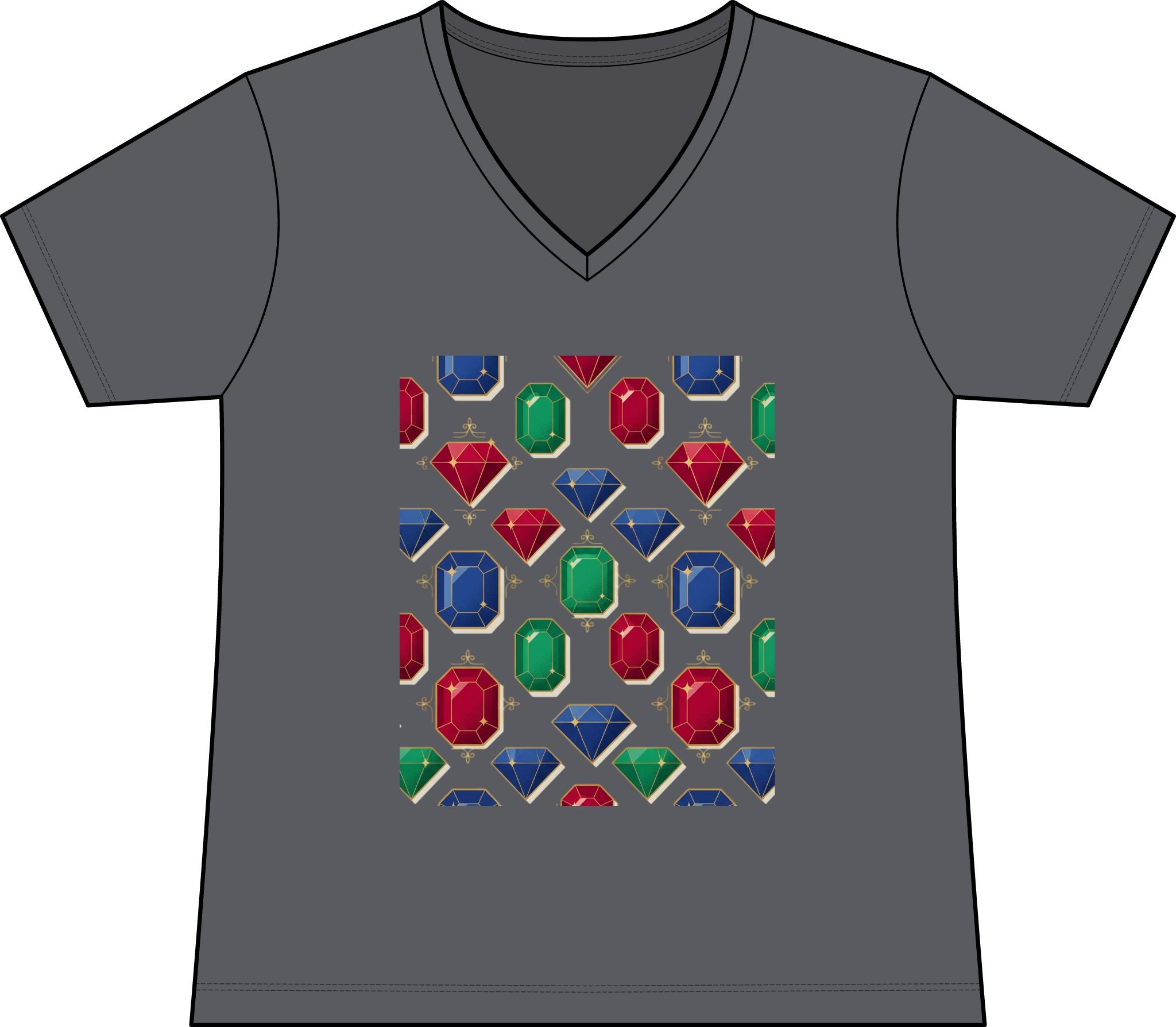 Gemstone Pattern Women’s V‑Neck Tee