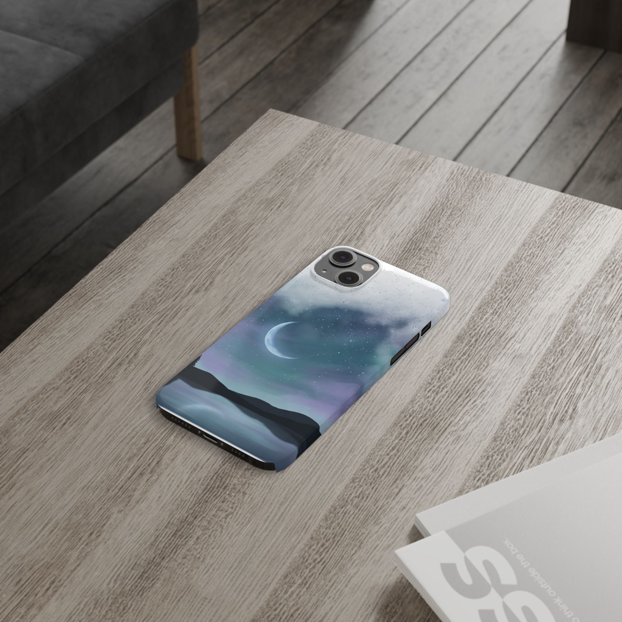Phone Case – Night Sky Moon & Lake Artwork