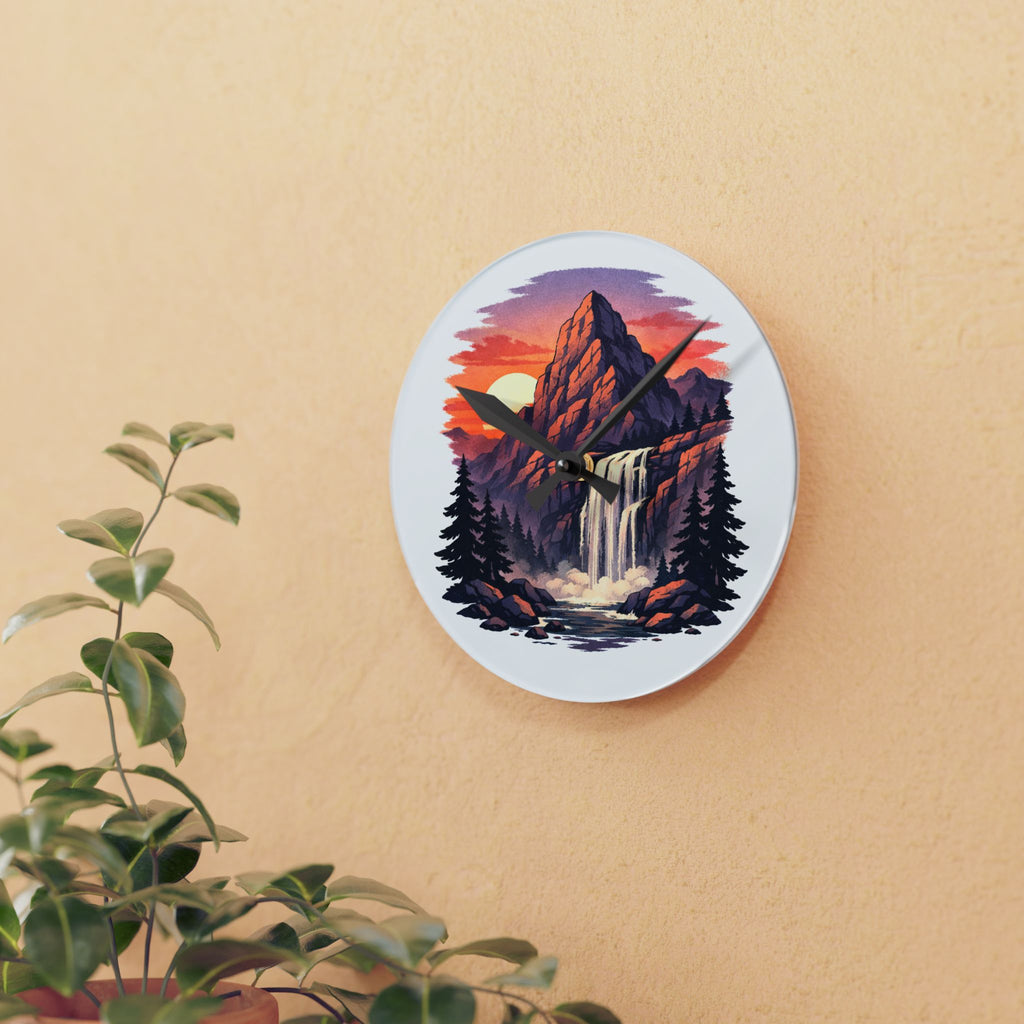 Mountain Waterfall Acrylic Wall Clock