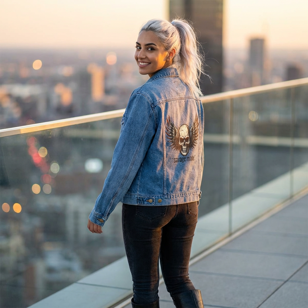 Denim Jacket - 'Savage Mode' Skull Back