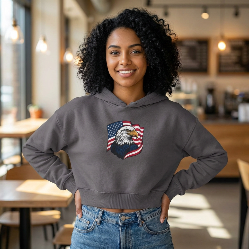 Patriotic Eagle Cropped Hoodie