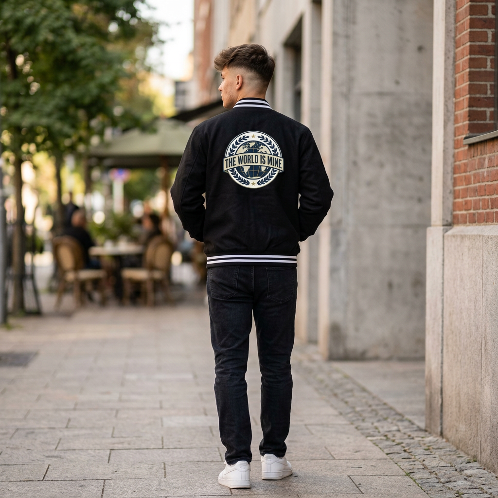 Varsity Bomber Jacket — "The World Is Mine"