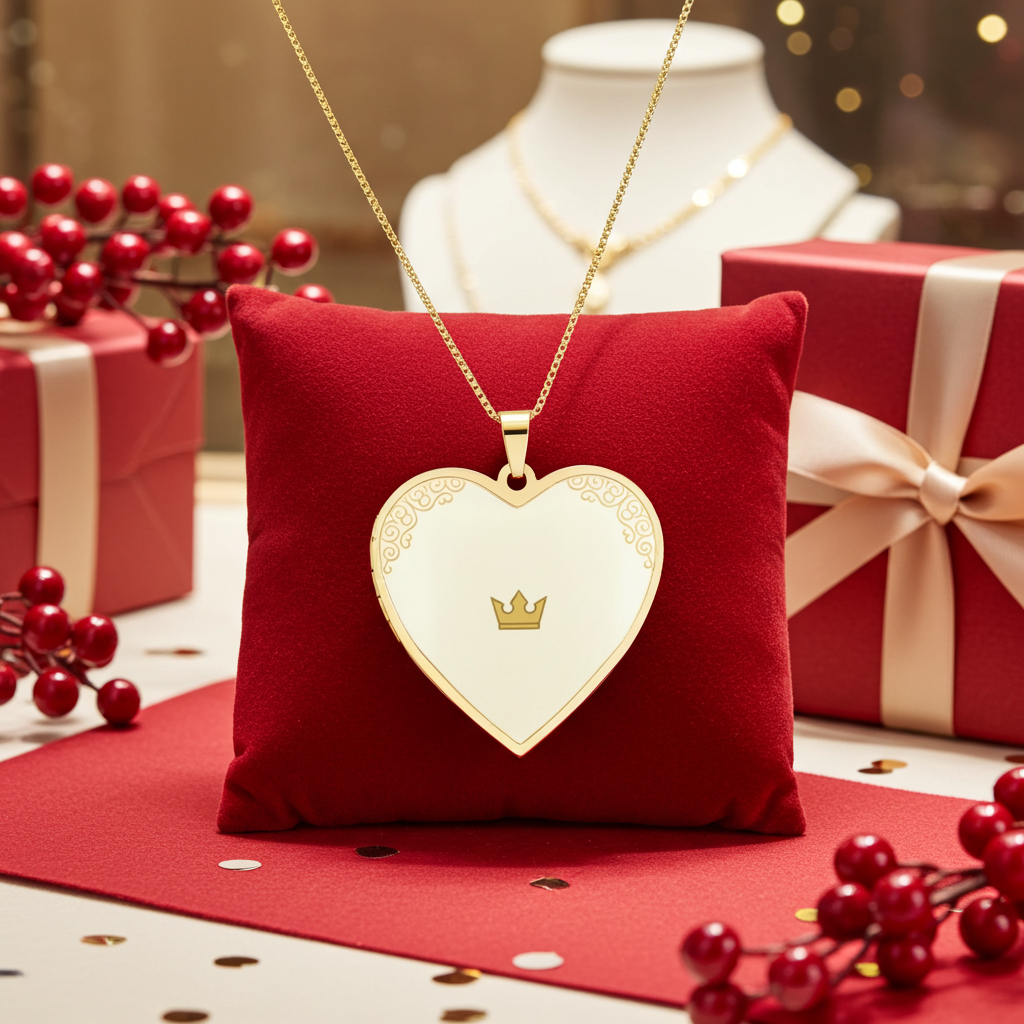 Pendant Necklace — Heart with Crown Accent