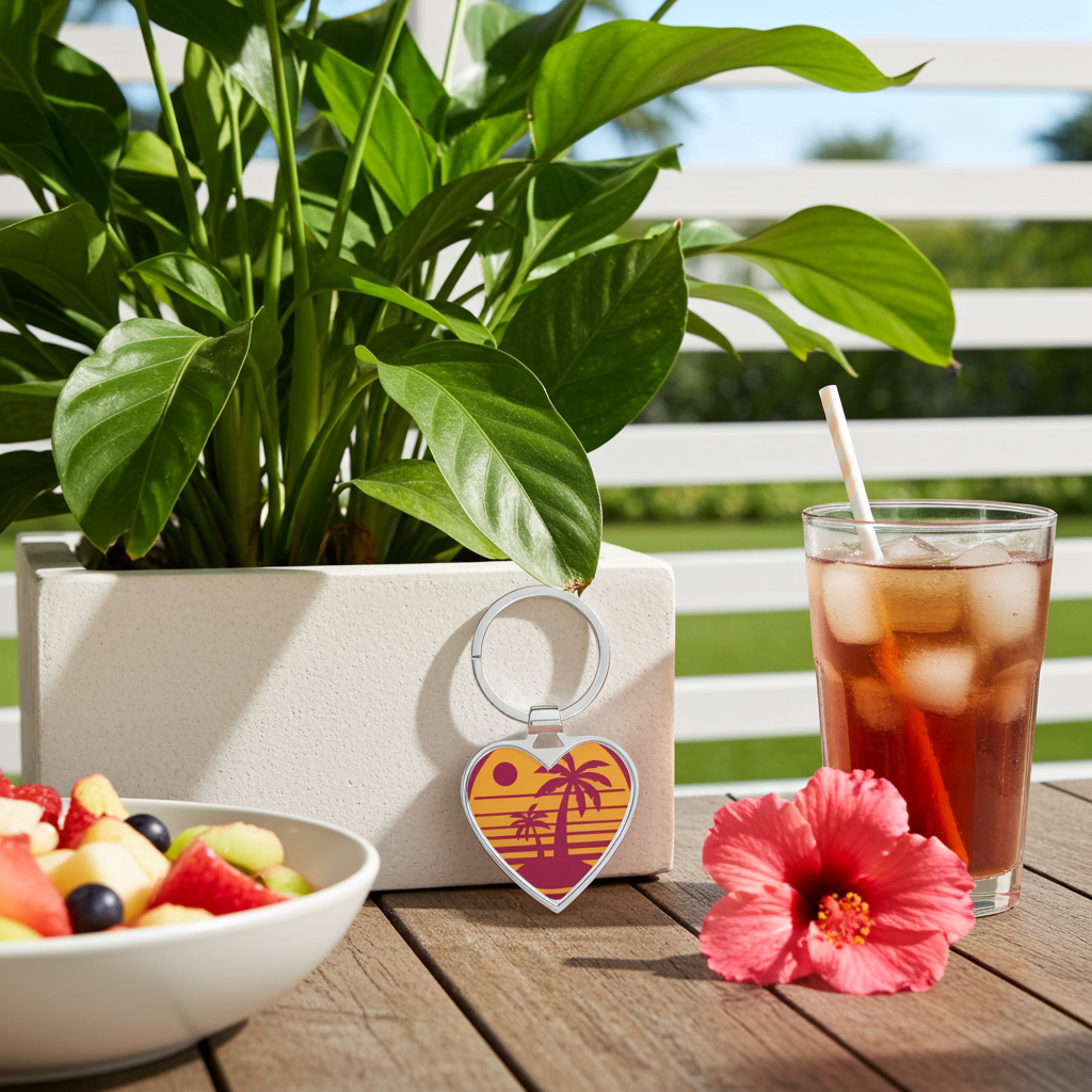 Sunset Palm Heart Keychain