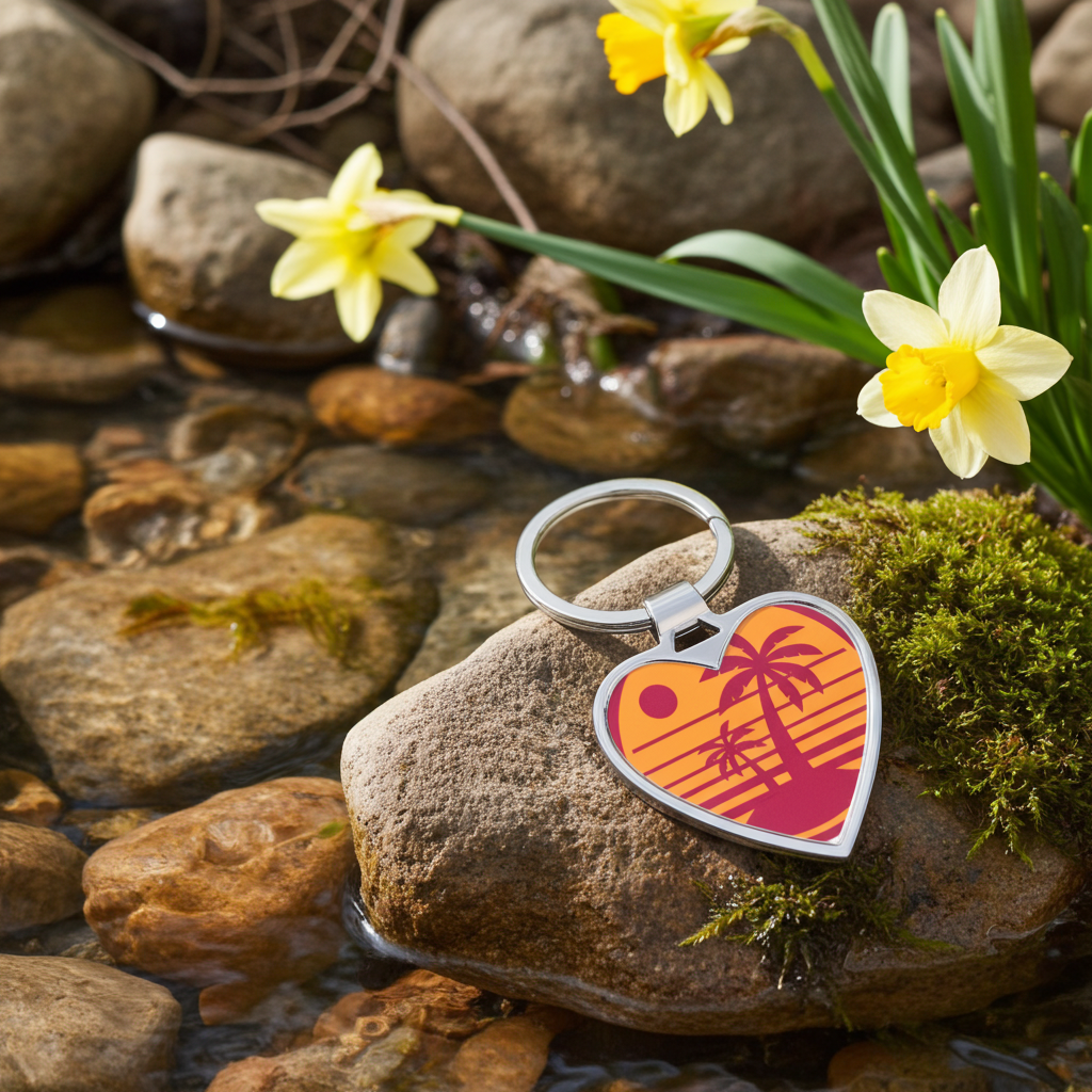 Sunset Palm Heart Keychain