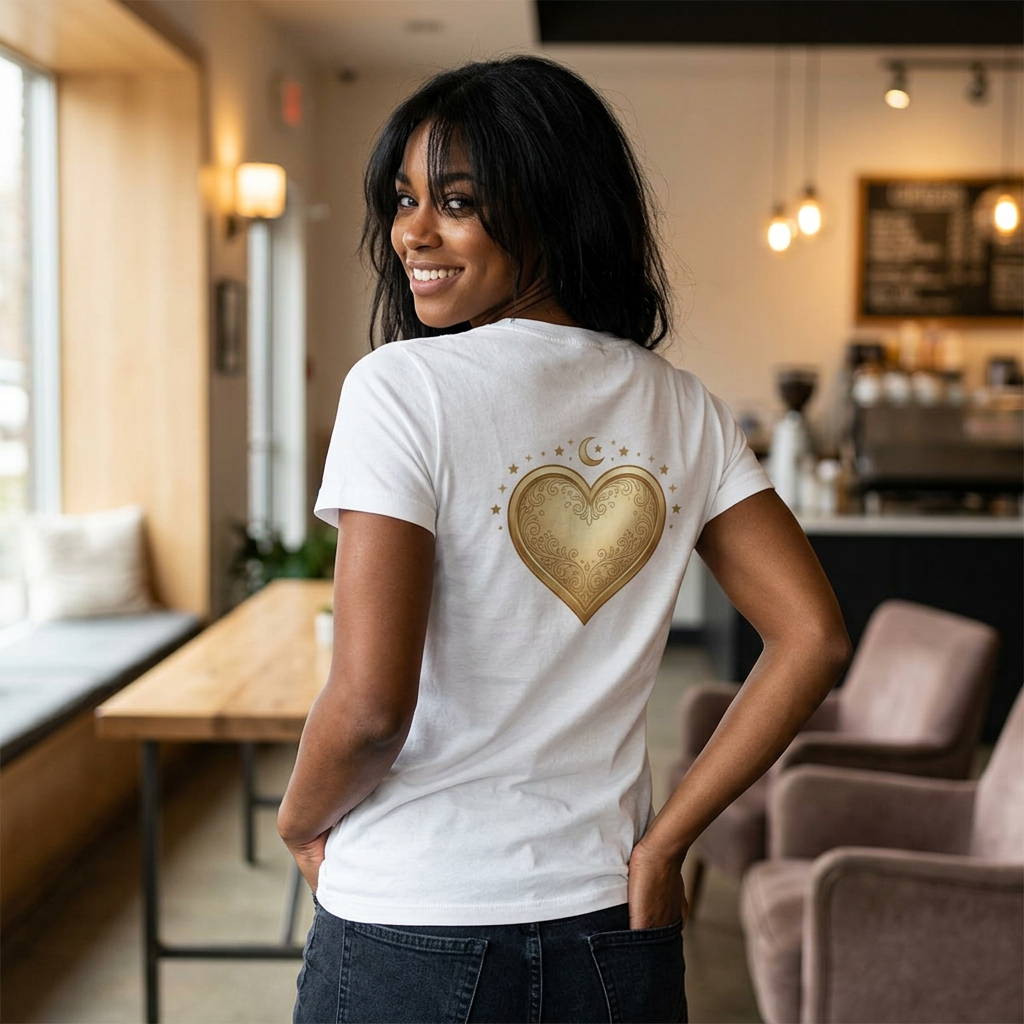 Gold Heart V-Neck Tee — Elegant Women’s Top