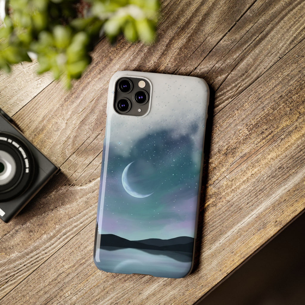 Phone Case – Night Sky Moon & Lake Artwork