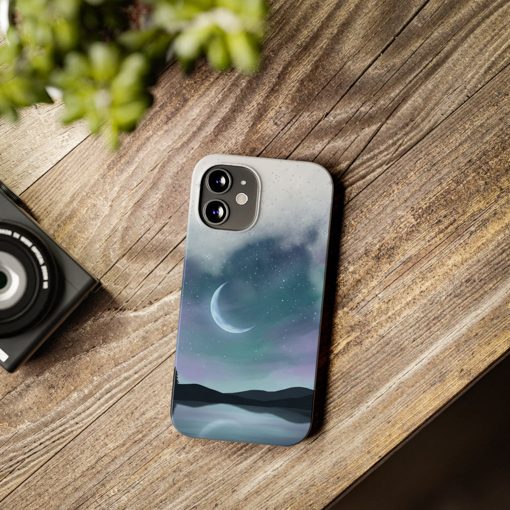 Phone Case – Night Sky Moon & Lake Artwork