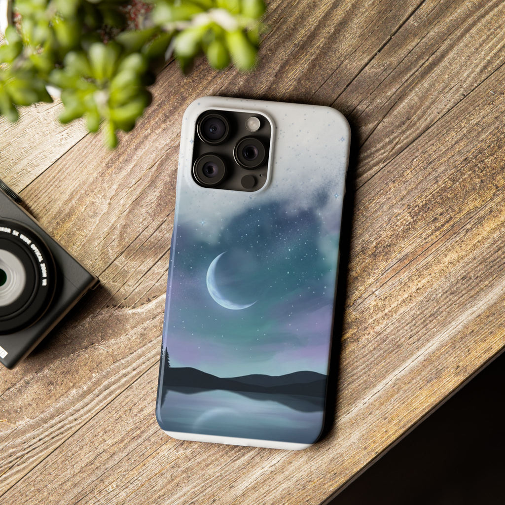Phone Case – Night Sky Moon & Lake Artwork