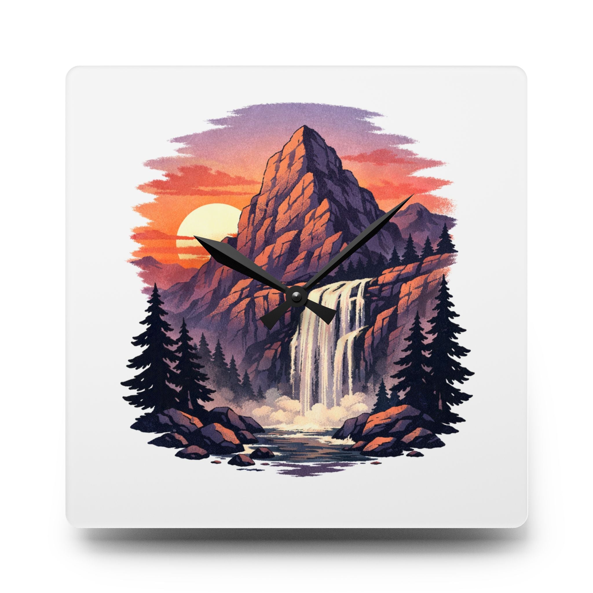Mountain Waterfall Acrylic Wall Clock