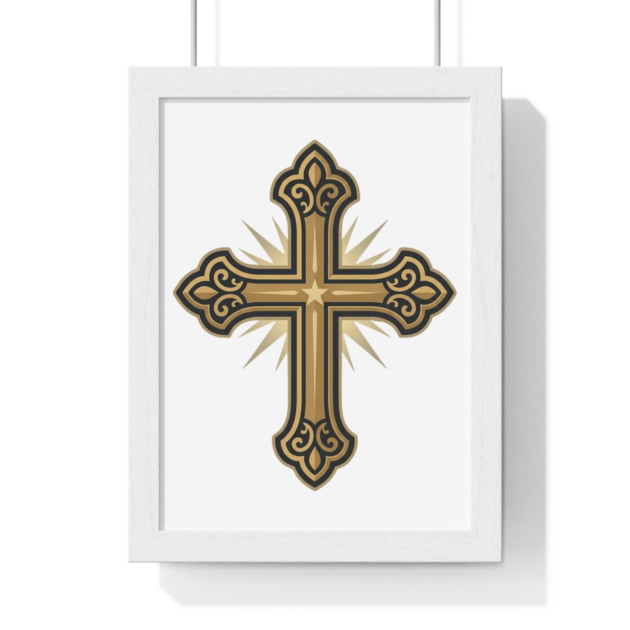 Framed Gold Ornate Cross Wall Art Poster