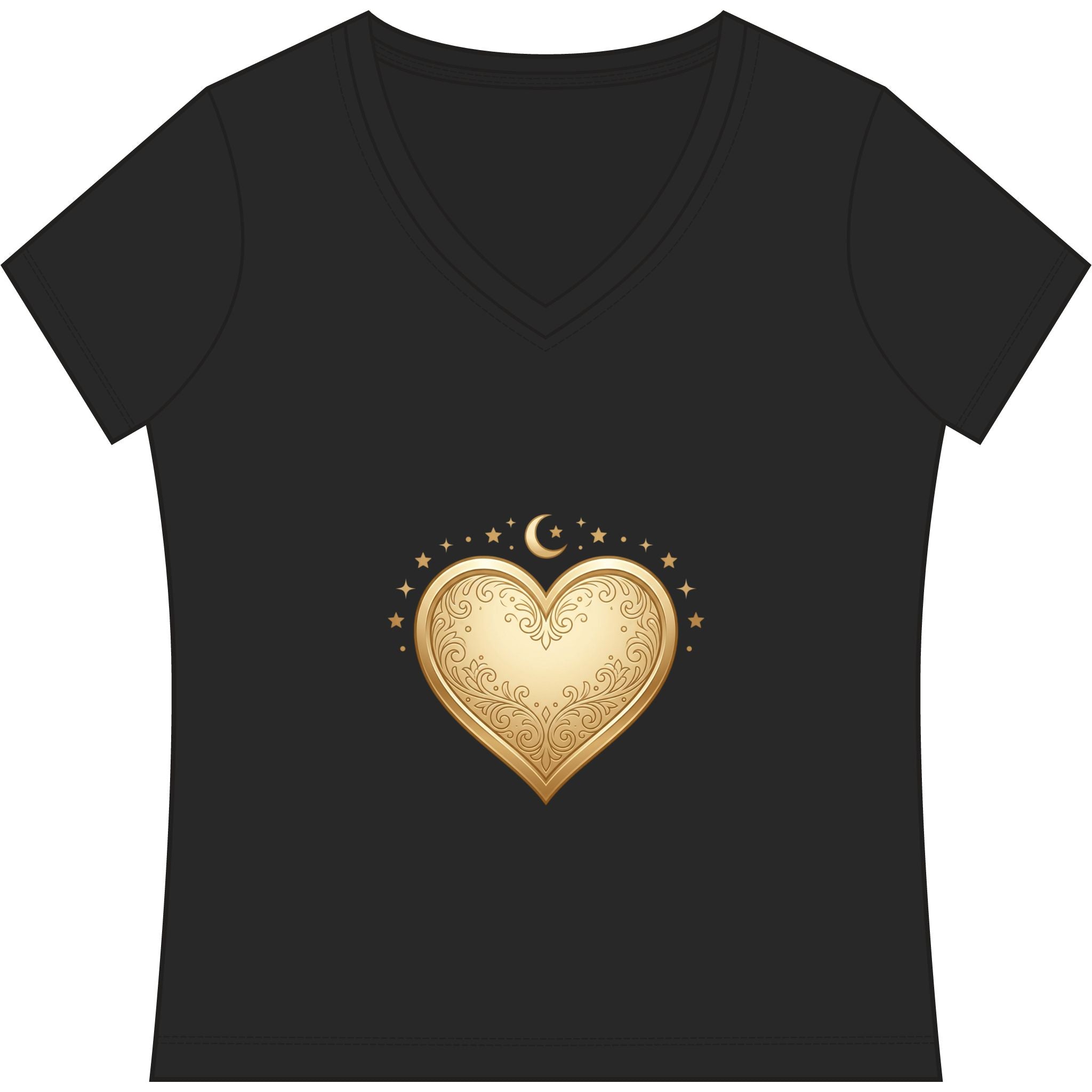 Gold Heart V-Neck Tee — Elegant Women’s Top