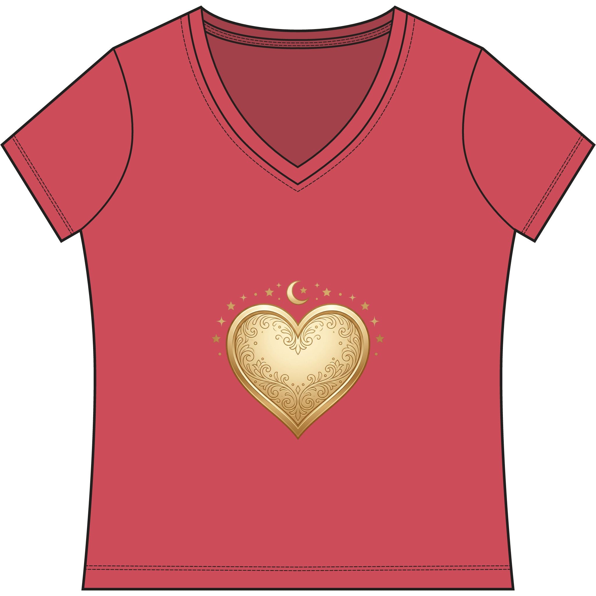 Gold Heart V-Neck Tee — Elegant Women’s Top