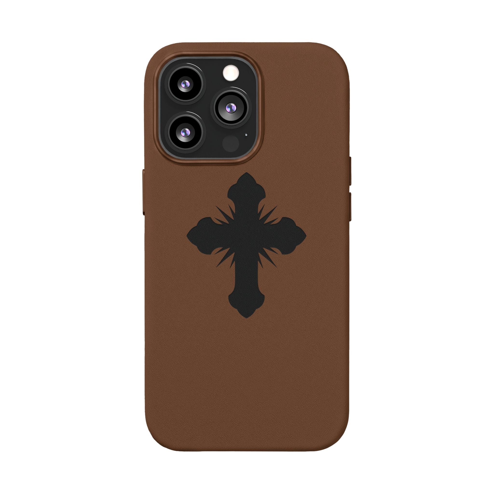 Leather Phone Case with Embossed Cross