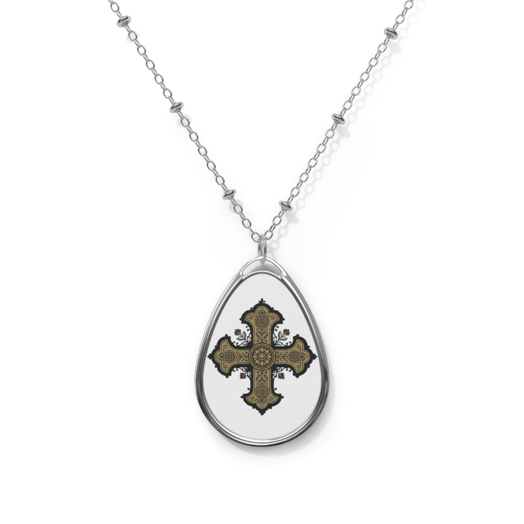Vintage Cross Oval Necklace