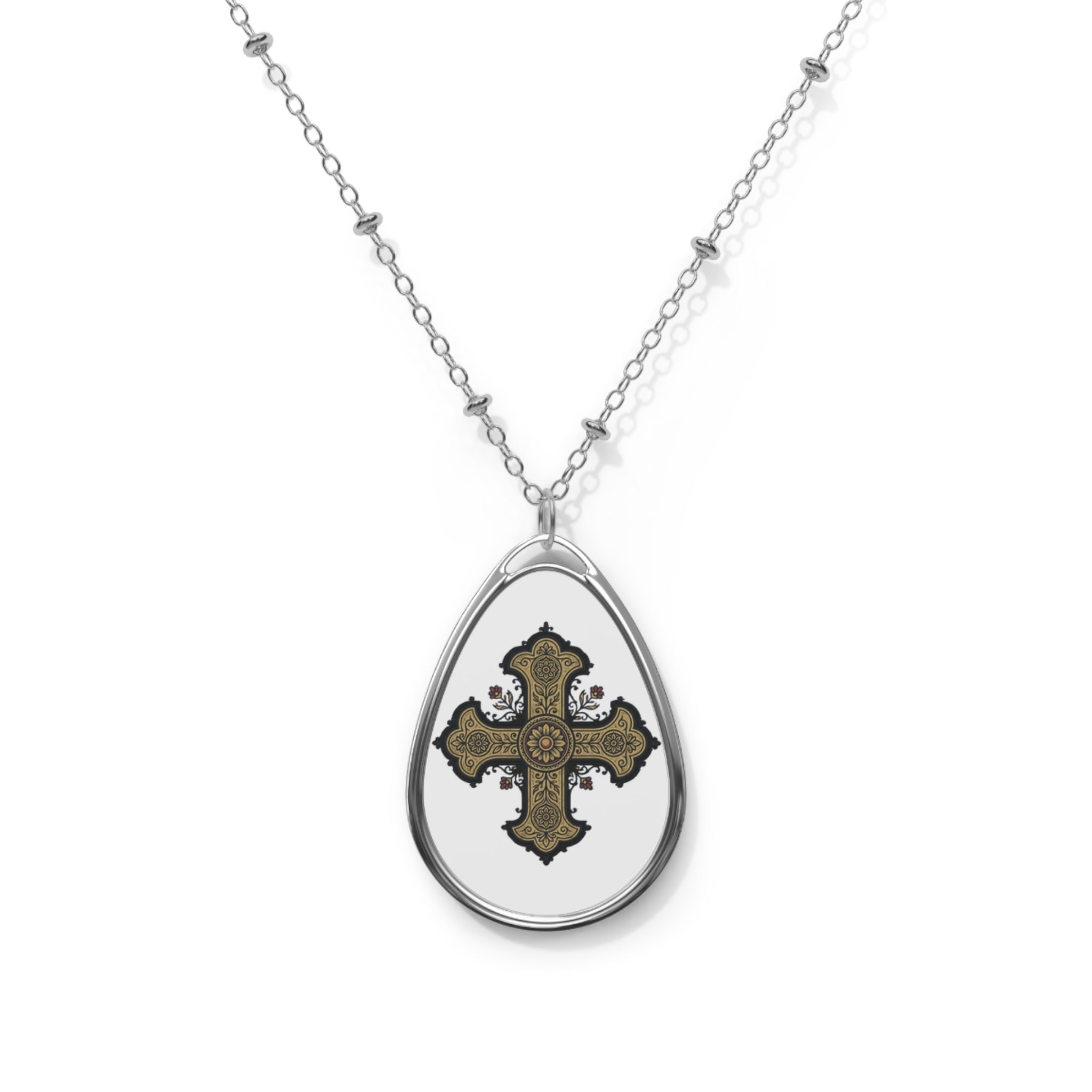 Vintage Cross Oval Necklace