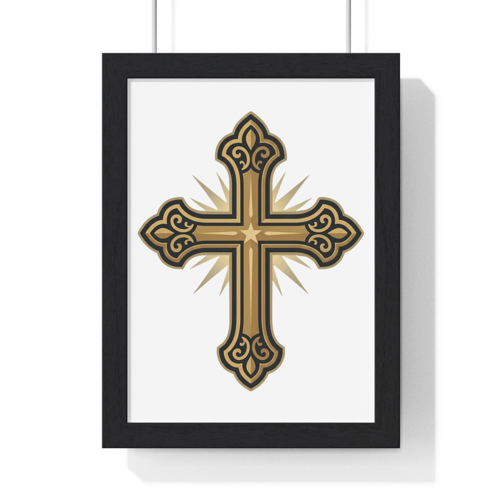 Framed Gold Ornate Cross Wall Art Poster