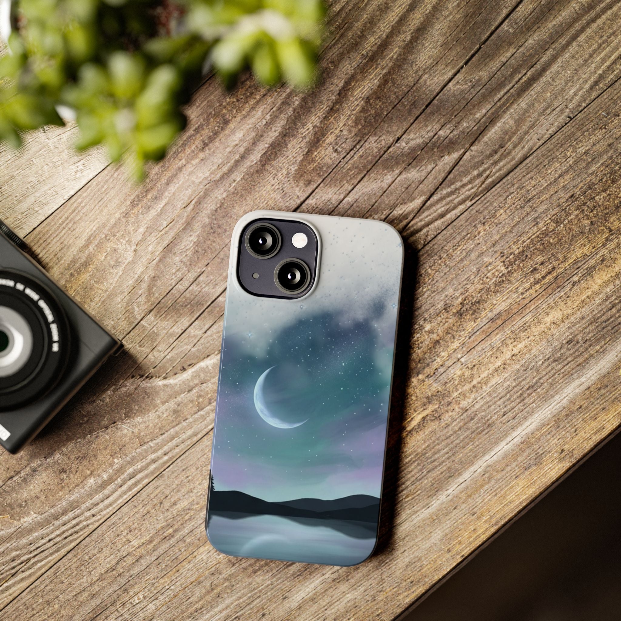 Phone Case – Night Sky Moon & Lake Artwork