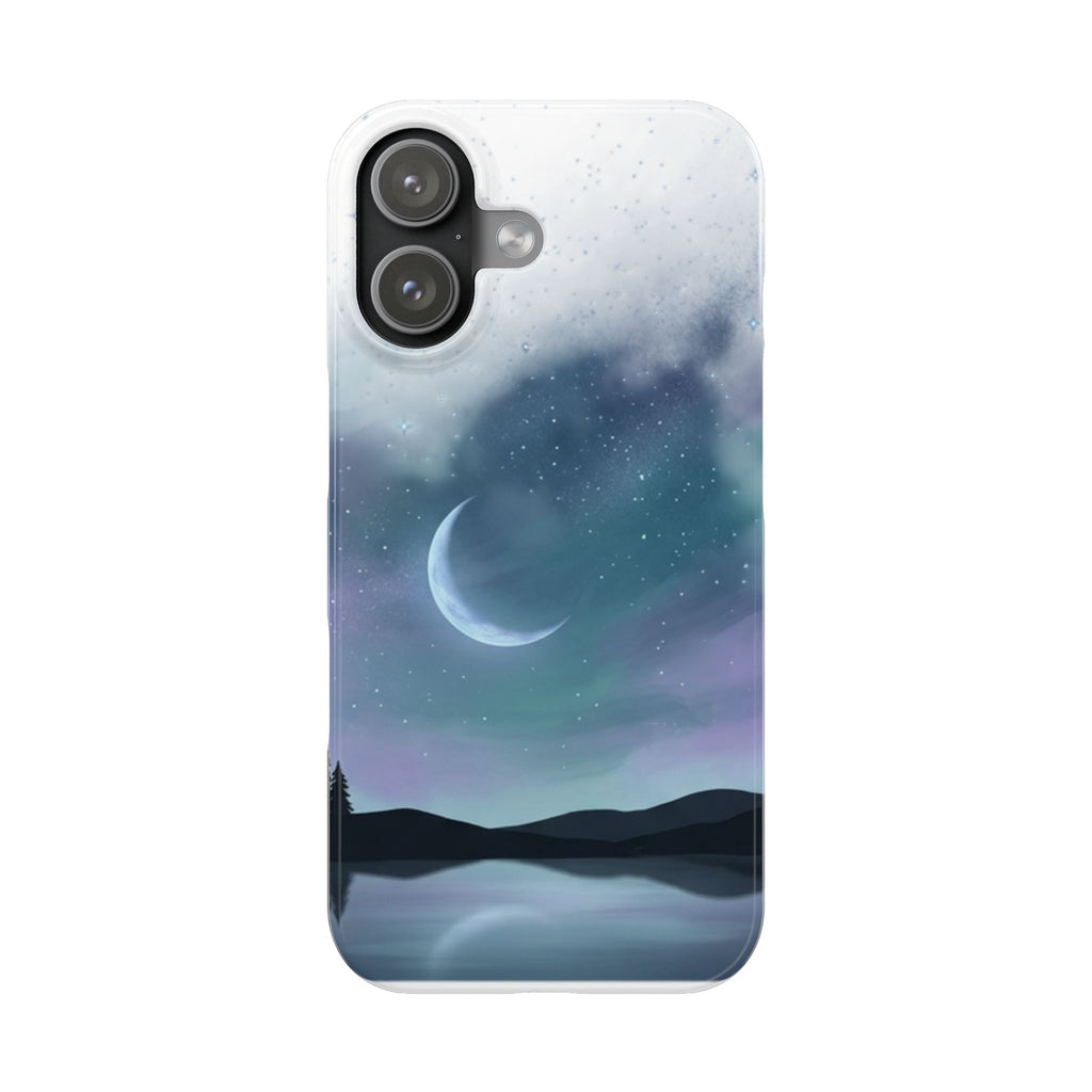 Phone Case – Night Sky Moon & Lake Artwork