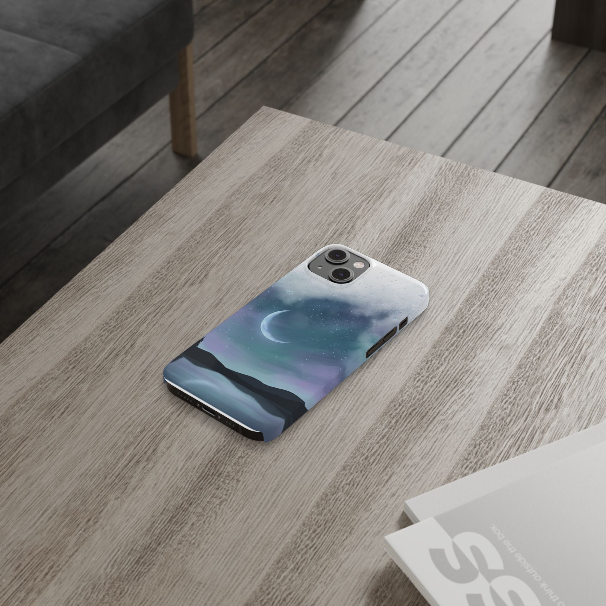 Phone Case – Night Sky Moon & Lake Artwork